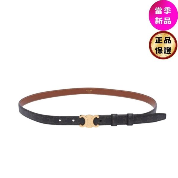 Celine 45AX62 Triomphe 老花凱旋門窄版 1.8公分腰帶   75/80/85公分 Celine 女款標誌印花窄版1.8公分 Triomphe 凱旋門老花腰帶  黃褐色  80公分
