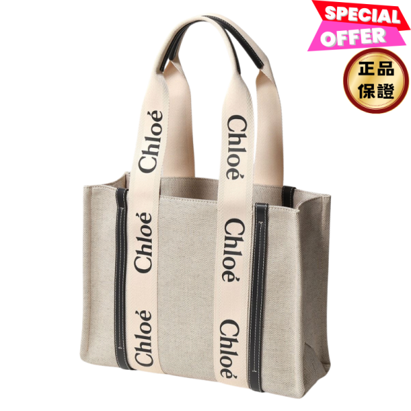 Chloe 中款皮革飾邊絲帶棉質 Woody 包  藍黑色 Chloé, Woody, 中款托特, 藍黑色, 義大利製造, 帆布包, 實用設計, 皮革飾邊, 百搭風格, 時尚單品