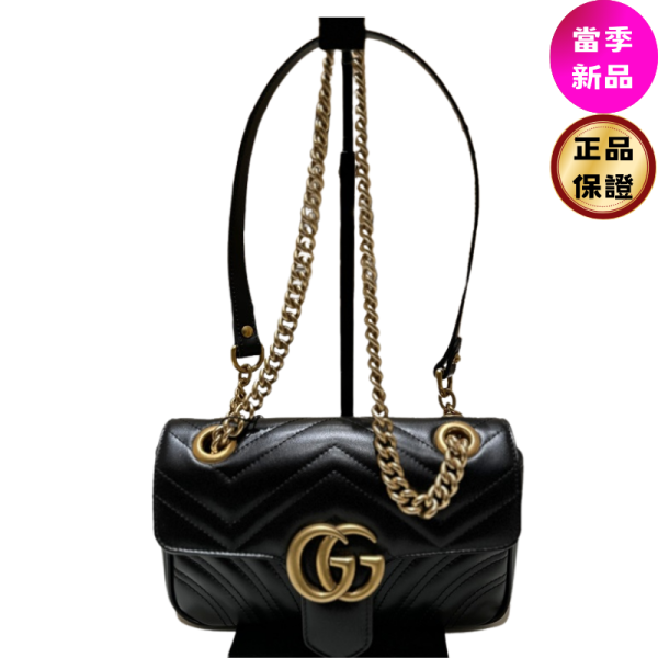 Gucci 446744 迷你衍縫 GG Marmont 包    黑色 Gucci GG Marmont迷你包, 絎縫波浪紋皮革, 迷你鏈帶包