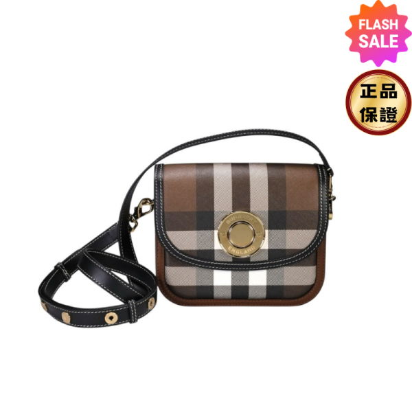 Burberry  80696571 小款  Elizabeth 格紋小方包    暗樺木棕色 Burberry Elizabeth小方包, 格紋斜背包, 名牌小方包, 皮革飾邊包, 義大利製造手袋。