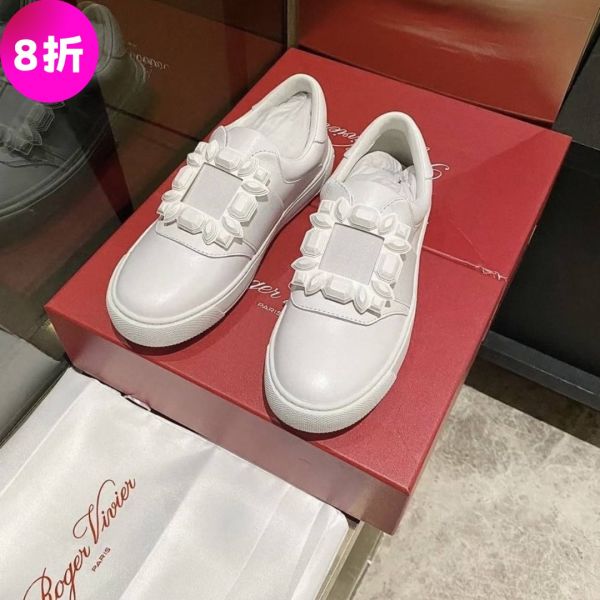 Roger Vivier Very Vivier 橡膠扣環皮革白色運動鞋   IT 35/35.5/36/37.5 Roger Vivier Very Vivier 運動鞋, 橡膠扣環運動鞋, 皮革運動鞋, 奢華運動鞋, 花卉外底運動鞋, Roger Vivier 新款運動鞋, 都市風運動鞋, 義大利製運動鞋