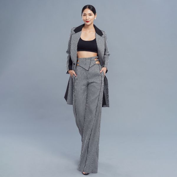 ERIKACHUNG 品牌經典｜格紋腰婁空西裝寬褲 #erikachung #西裝褲 #女士西服 #高級訂製 #女士西裝 #高訂時裝 #設計師品牌 #Erika設計師
