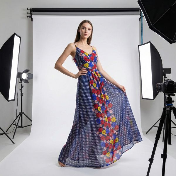 日式豔陽｜桃心領水玉點點繁花長洋裝｜100%Silk 女裝,洋裝,永續時尚,環保服飾,平價永續品牌,Rere,Rere永續時尚,women’s clothing, sustainable fashion, eco fashion