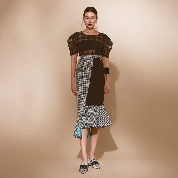 ERIKACHUNG 品牌經典｜手工編織格紋不對稱魚尾裙 #erikachung #洋裝 #高級訂製 #高訂禮服 #高訂時裝 #設計師品牌 #Erika設計師