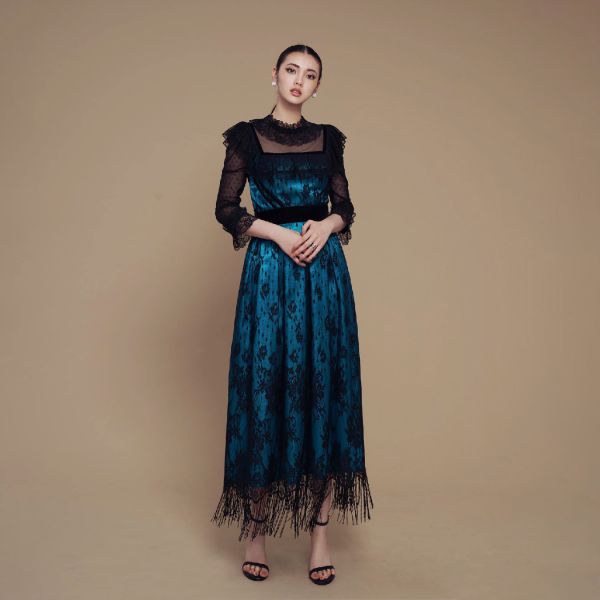 ERIKACHUNG 法式古典綠寶石｜蕾絲鍛光流蘇洋裝 #erikachung #洋裝 #高級訂製 #高訂禮服 #高訂時裝 #設計師品牌 #Erika設計師