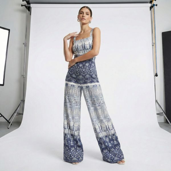 夢幻假期｜幾何段花美型連身褲｜50%Silk、50%Cotton 女裝,洋裝,永續時尚,環保服飾,平價永續品牌,Rere,Rere永續時尚,women’s clothing, sustainable fashion, eco fashion