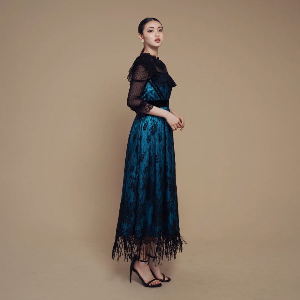 ERIKACHUNG 法式古典綠寶石｜蕾絲鍛光流蘇洋裝 #erikachung #洋裝 #高級訂製 #高訂禮服 #高訂時裝 #設計師品牌 #Erika設計師