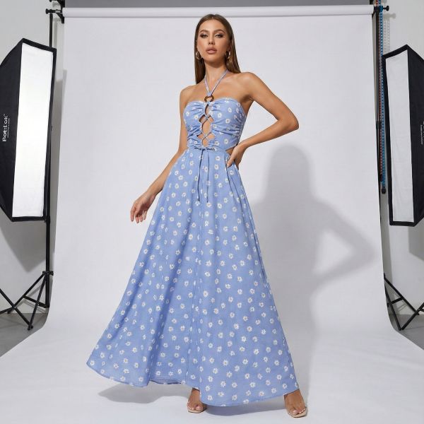 法式渡假｜綁帶樓空丹寧長洋裝｜100%棉 女裝,洋裝,永續時尚,環保服飾,平價永續品牌,Rere,Rere永續時尚,women’s clothing, sustainable fashion, eco fashion