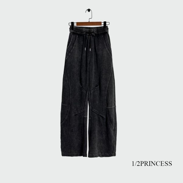 水洗棉彎刀寬褲 