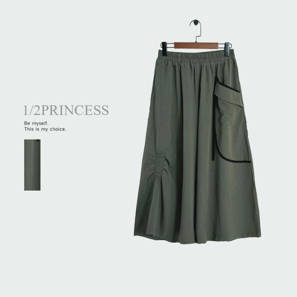 棉麻大口袋造型寬褲 