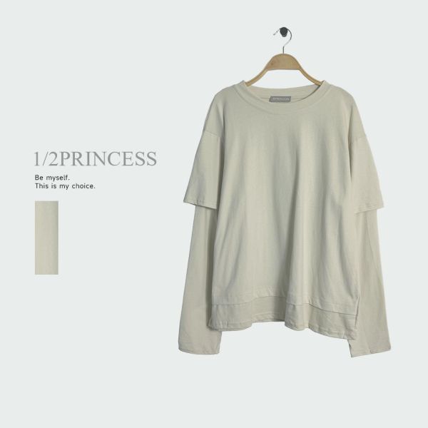 日系棉質假兩件長T 