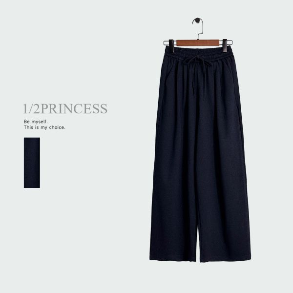 牛仔棉抽繩寬褲 