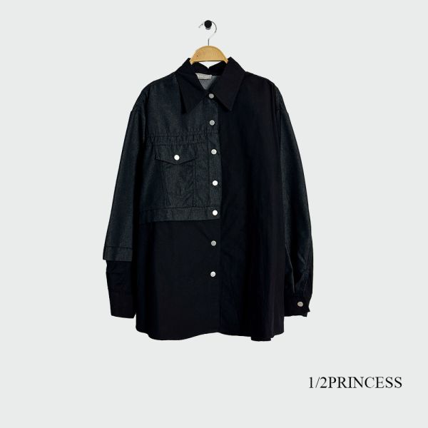 拼接造型牛仔襯衫 