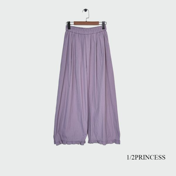 棉麻素面花邊長褲 