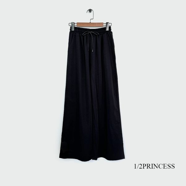 棉麻束繩長寬褲 