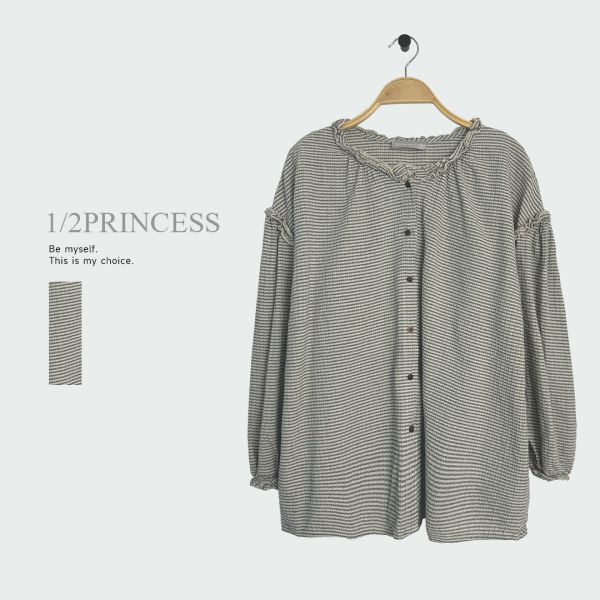 日系棉麻條紋造型衫 