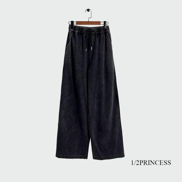 水洗棉修身邊條寬褲 