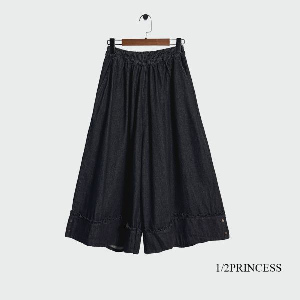 厚磅日系扣子八分牛仔寬褲 