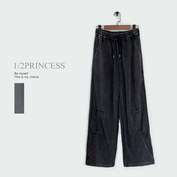 水洗棉造型寬褲 