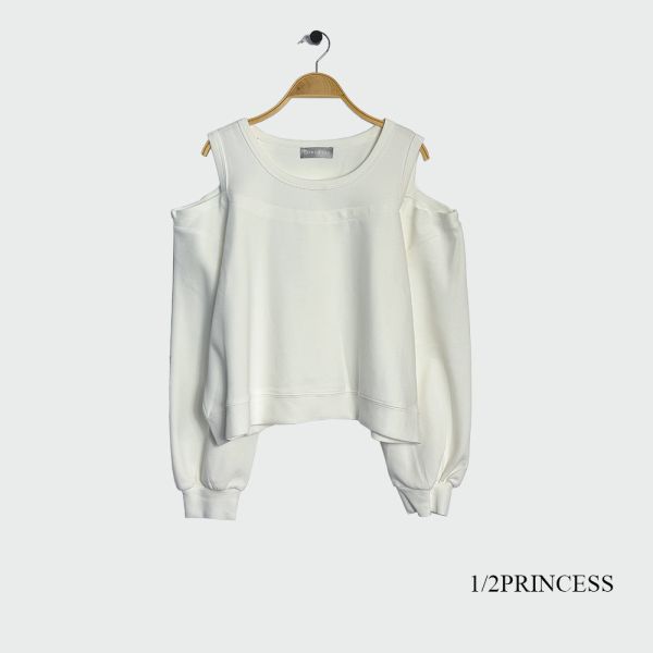 棉質露肩造型大學T 