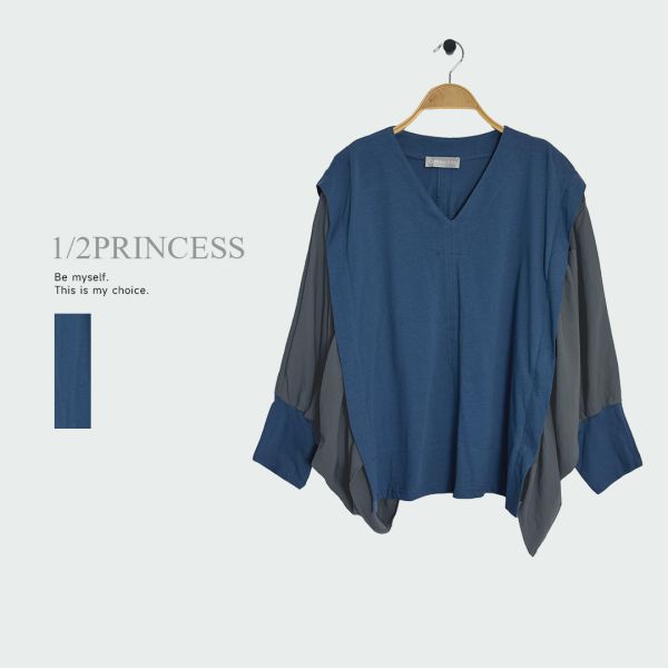 V領拼接設計款衫 