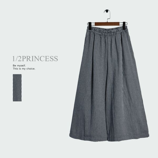 日系條紋寬褲 