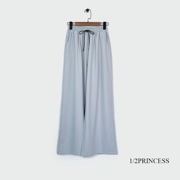 棉麻束繩長寬褲 