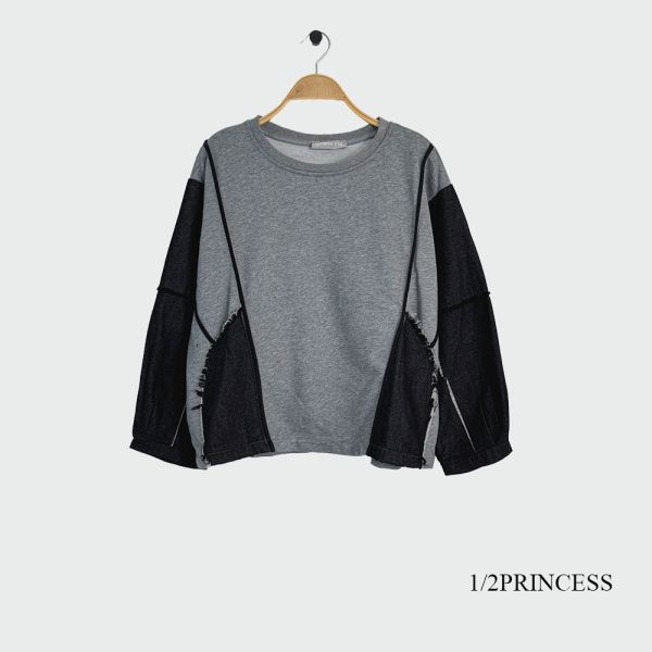 拼接厚磅牛仔大學T 