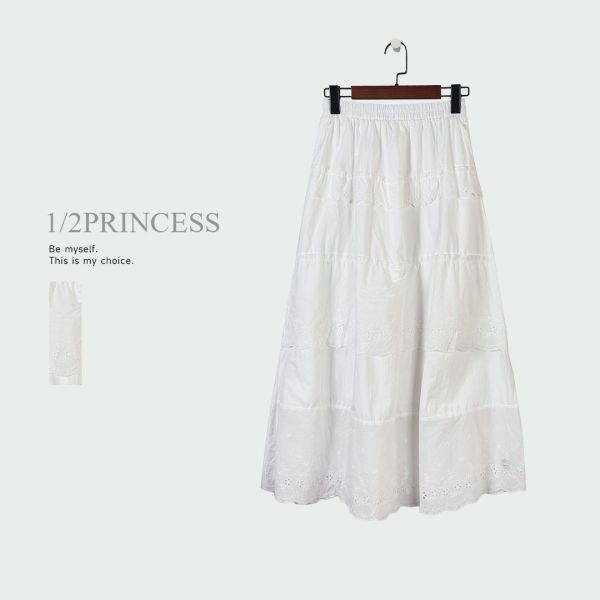 棉麻花邊蛋糕長裙 