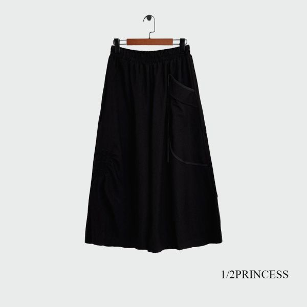 棉麻大口袋造型寬褲 