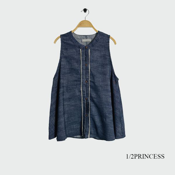 日系牛仔排扣背心 