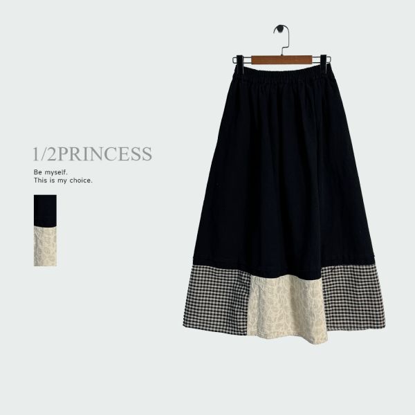 日系牛仔拼布長裙 