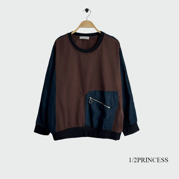 棉質拉鍊口袋大學T 