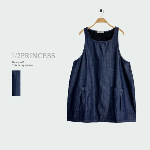 口袋日系牛仔長背心 