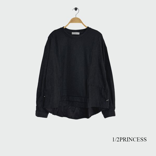 針織坑條拼接大學T 