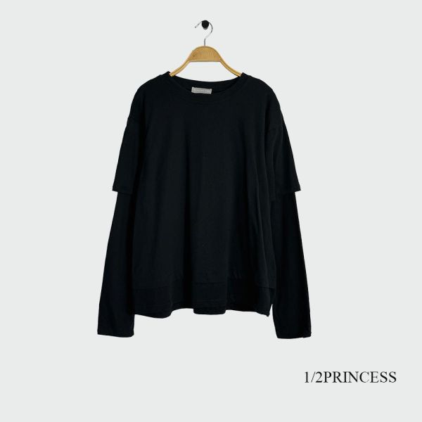 日系棉質假兩件長T 