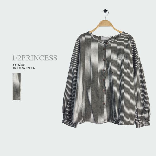 日系棉麻直條紋衫 