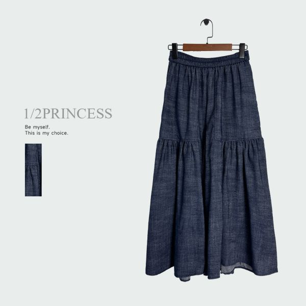 牛仔蛋糕寬褲裙 