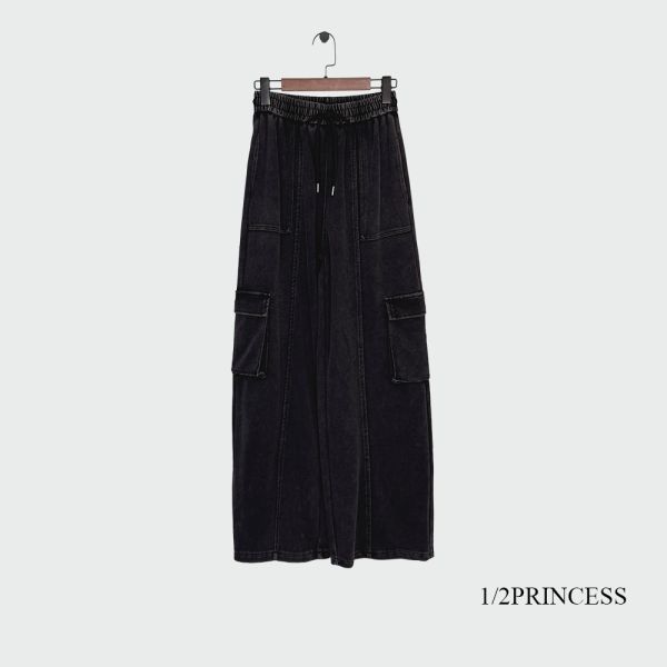 水洗棉工裝口袋寬褲 