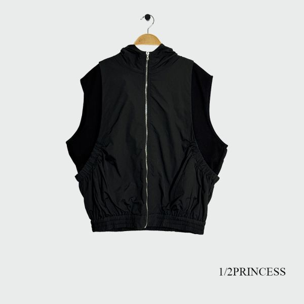 假兩件連帽口袋背心 