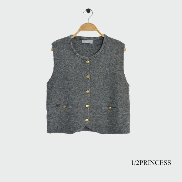 針織金扣背心 