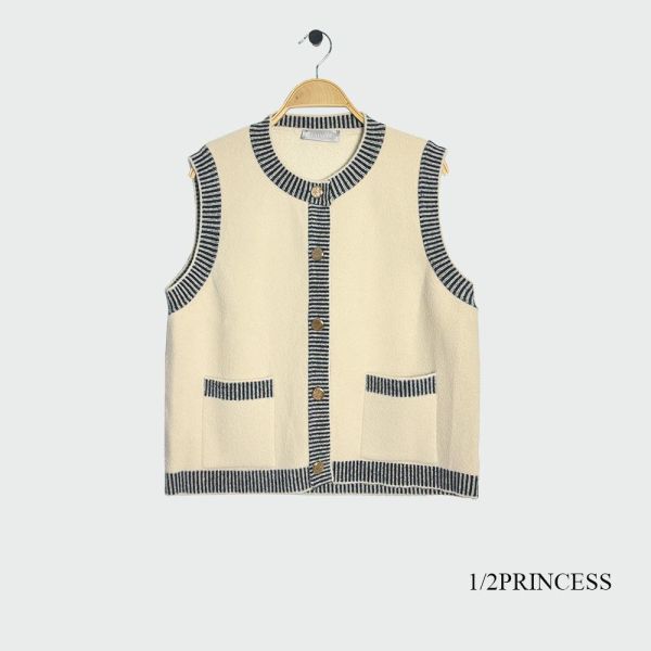 毛呢小香邊條背心 