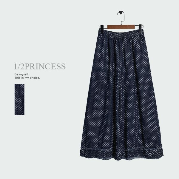 日系後磅牛仔點點寬褲 