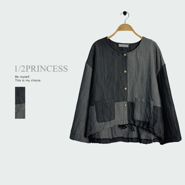 牛仔撞色口袋排釦衫 