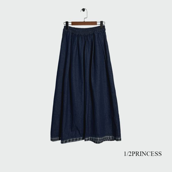 日系厚磅拚格寬褲 