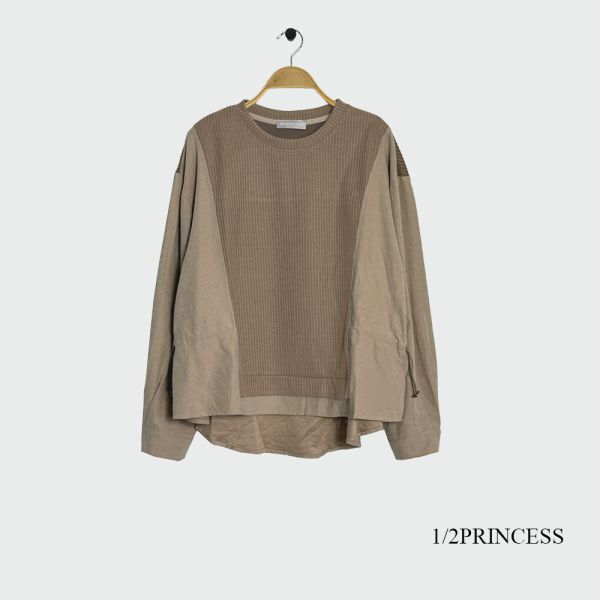 針織坑條拼接大學T 