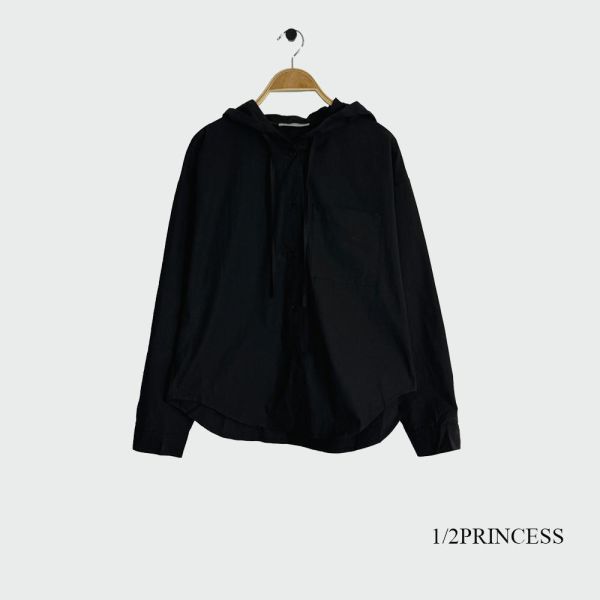 棉麻連帽排釦衫 