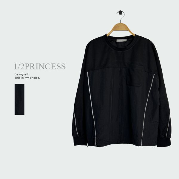 斜紋拼接口袋大學T 