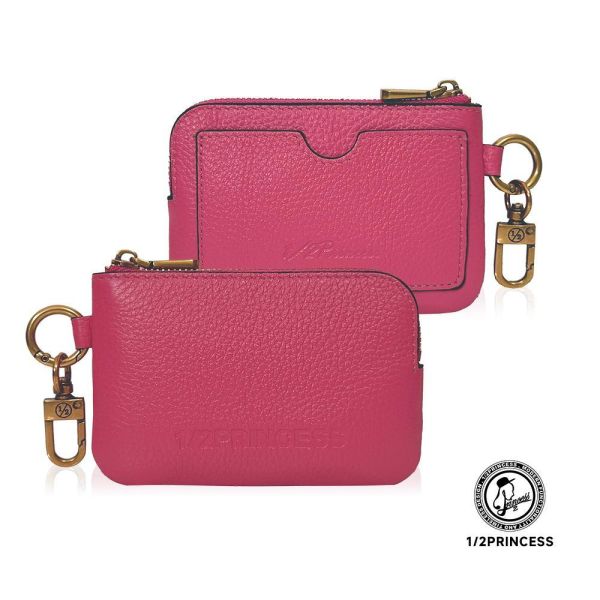 精品館甩紋牛皮掛式零錢卡包 