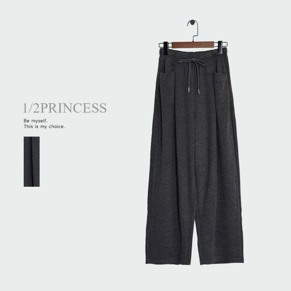 羊絨抽繩長寬褲 